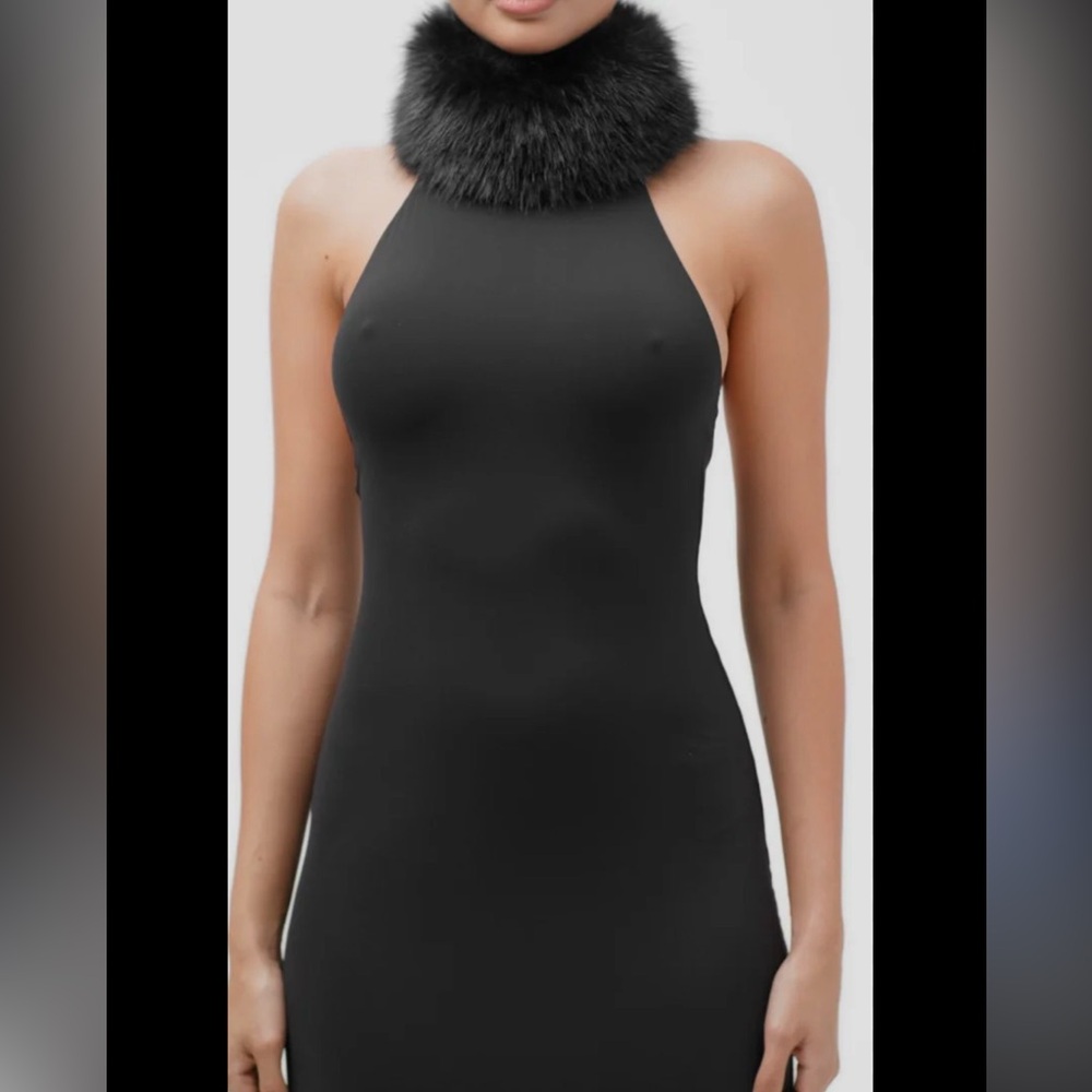 Naked Wardrobe Halter Dress with Removable Faux Fur Collar